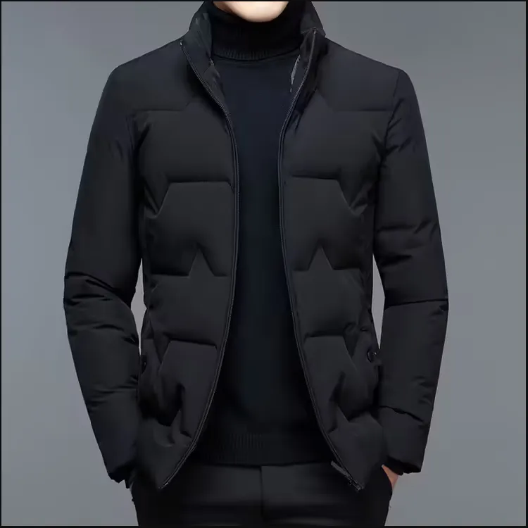 绒宝莉新款男士修身外套商务休闲立领纯色中青年加厚保暖棉衣