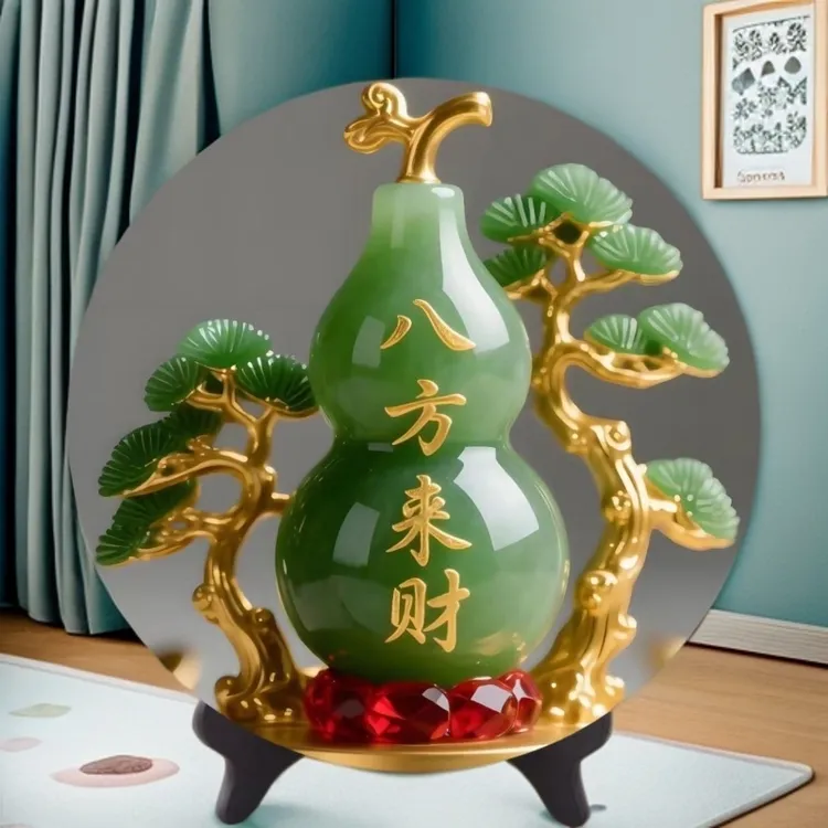 八方来财财好客厅摆件家用寓意装饰桌面翠玉葫芦摆台居家玄关摆台