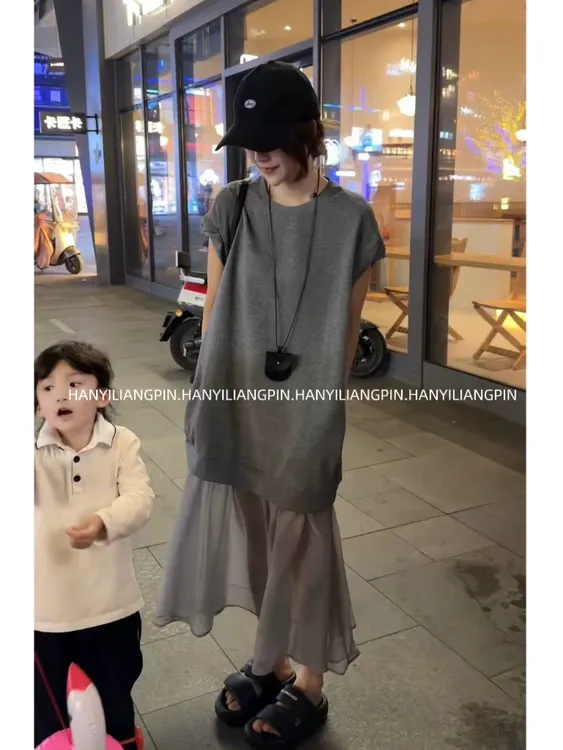 【假日】拼接设计感无袖连衣裙