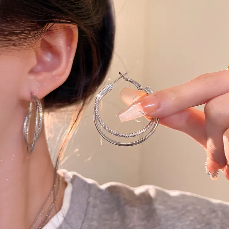 XUYING/许颖 合金耳饰 040圆圈双层交叉金属耳圈百搭气质素圈耳环
