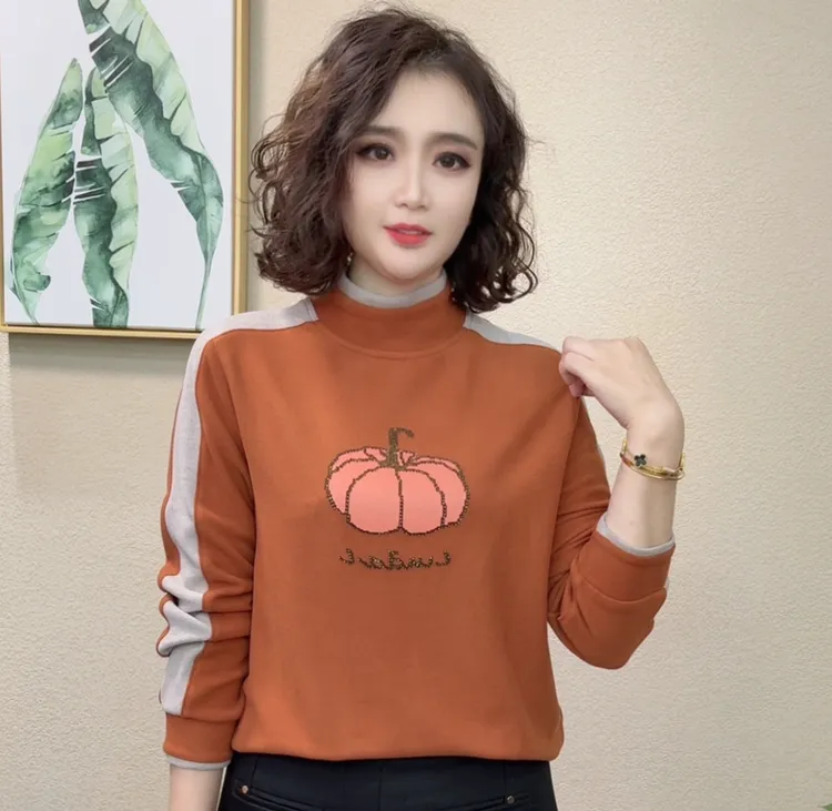 2025秋冬新款女长袖拼色半高领洋气时尚百搭洋气女士上衣#699774