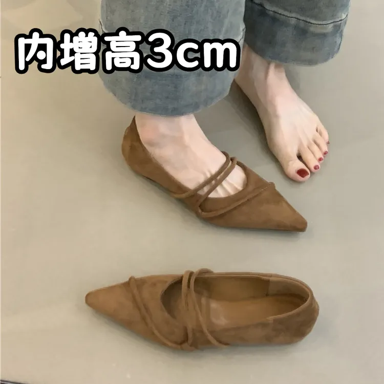 内增高复古绒面尖头玛丽珍单鞋女鞋子2025新款春季通勤法式晚晚鞋