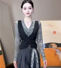 华姐定制--[H74V]韩版时尚马甲拼接假两件显瘦百搭别致T恤女