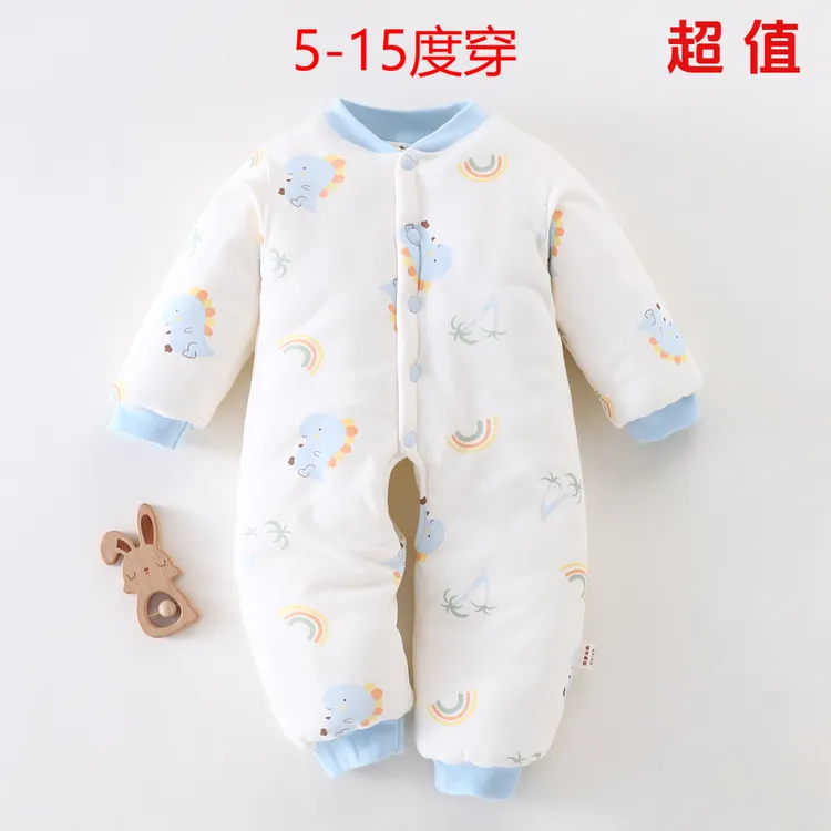 宝宝初春衣服200克开档裤开脚连体衣新生儿婴儿中厚棉衣夹棉保暖