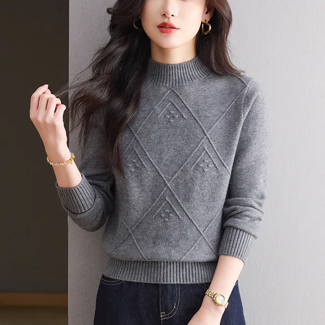 冬季新款洋气时尚半高领女纯色毛衣宽松显瘦针织衫加厚打底衫
