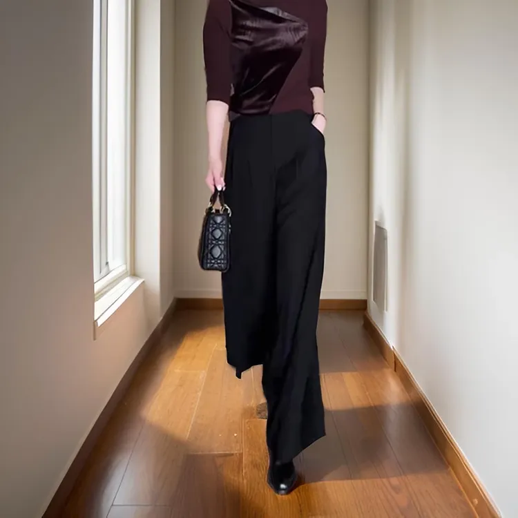 黑色宽松西装裤女2025春秋款大脚裤子甩裤高腰显瘦垂感休闲阔腿裤