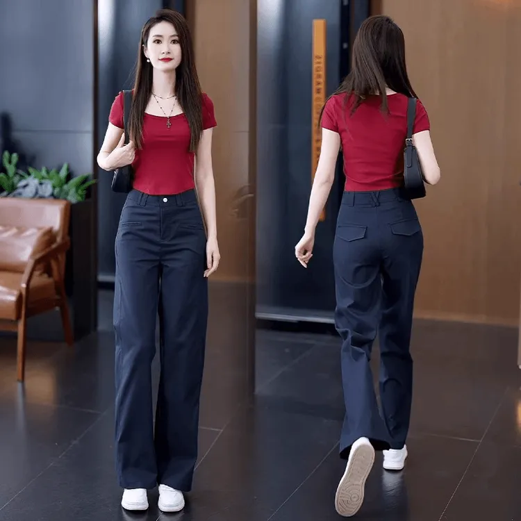 天丝窄版阔腿裤女2025秋季新款高腰显瘦休闲西装裤百搭直筒裤子