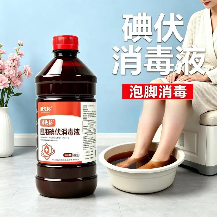 家用500ml碘伏消毒液抑菌官方正品泡脚大瓶泡脚护理清洁消毒液