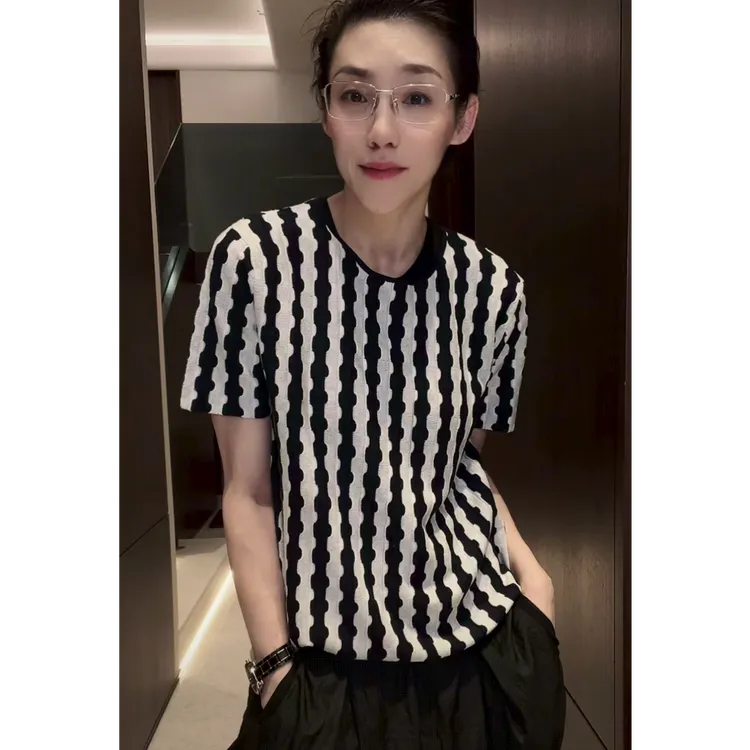  出口意大利 特殊工艺 双色拼接 T恤 TX0262