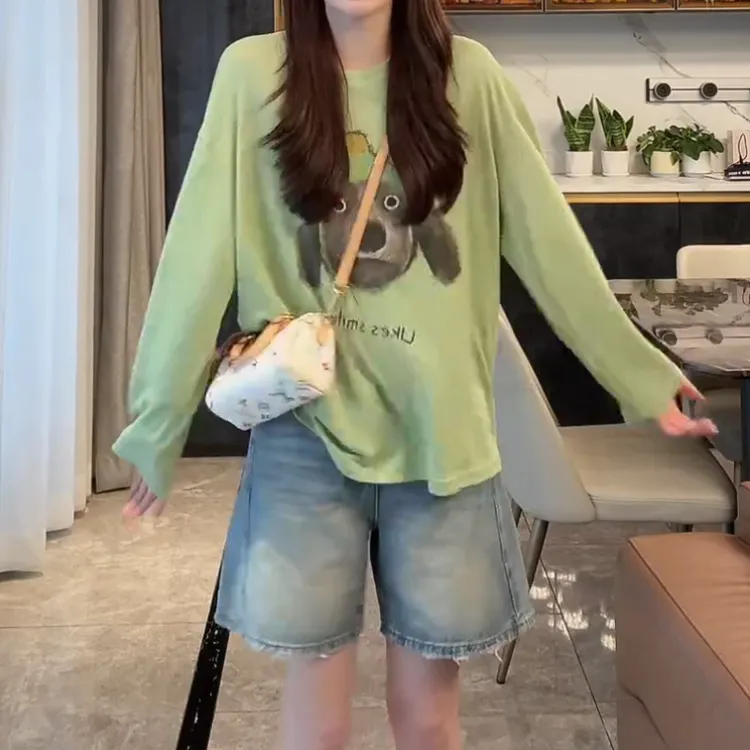 新款小狗长袖薄款T恤+百搭显瘦窄版牛仔裤LK2504263