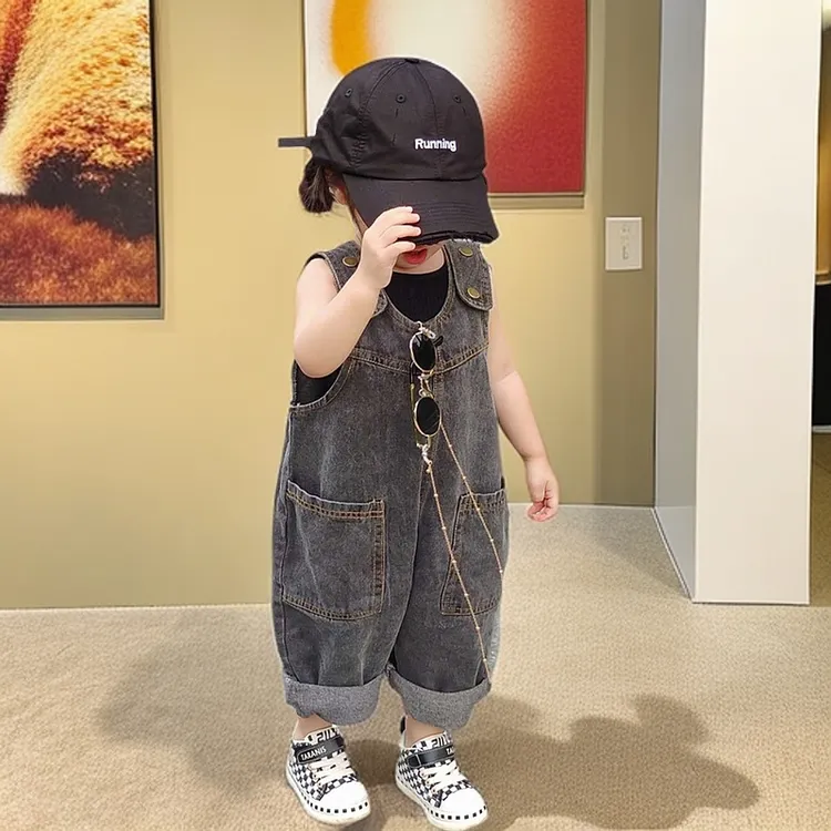 女童小童背带裤韩版牛仔春秋季新款男女童复古洋气儿童宝宝连体裤