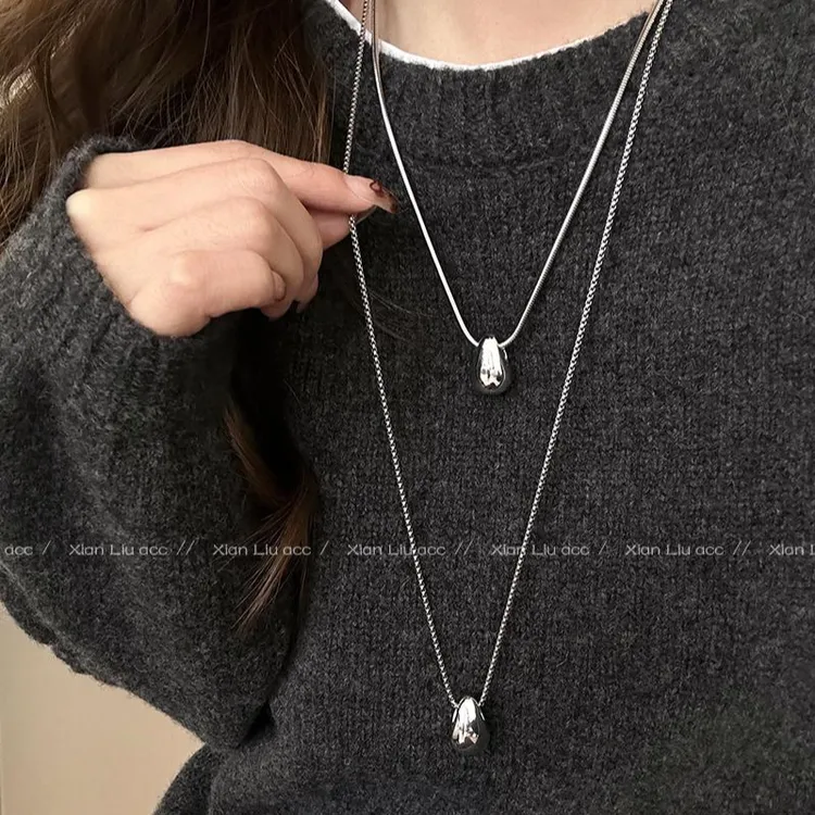 钛钢项链 金属水滴项链女高级感轻奢小众蛇骨链长款毛衣链配饰潮