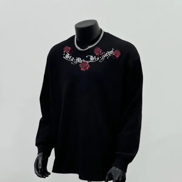 FANAN！280g重磅秋季潮牌cleanfit高街玫瑰字母宽松纯棉长袖T恤男