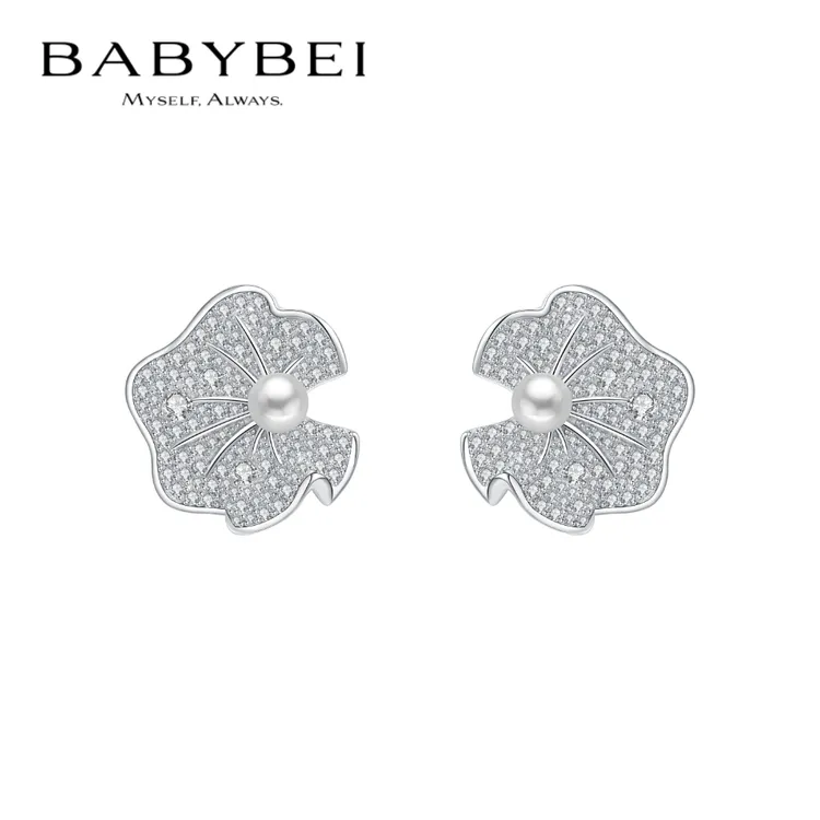 BABYBEI/初贝 925银耳饰 莲叶耳钉耳夹贝珠优雅新中式气质小众