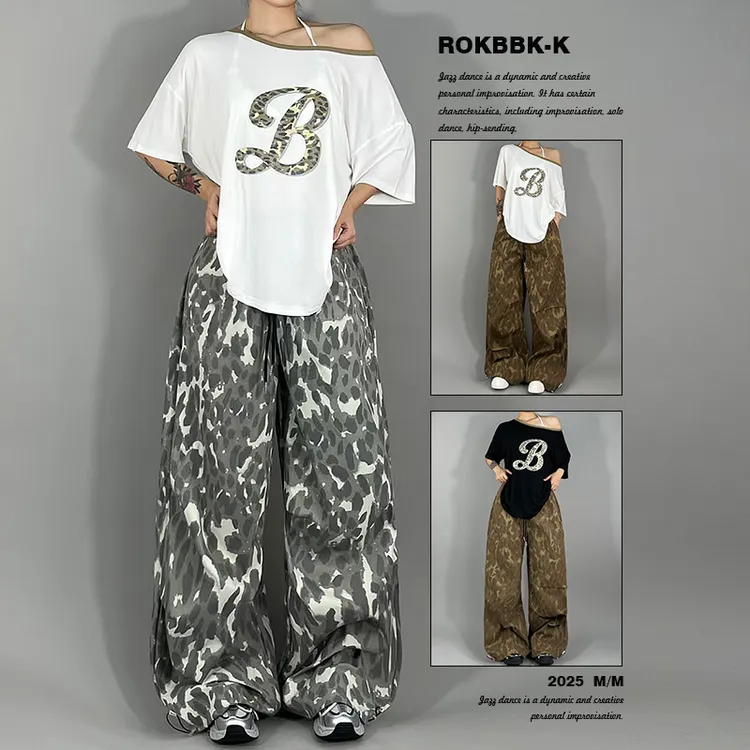 ROKBBK-K布韩街舞潮牌2025新款街头豹纹休闲长裤女爵士舞