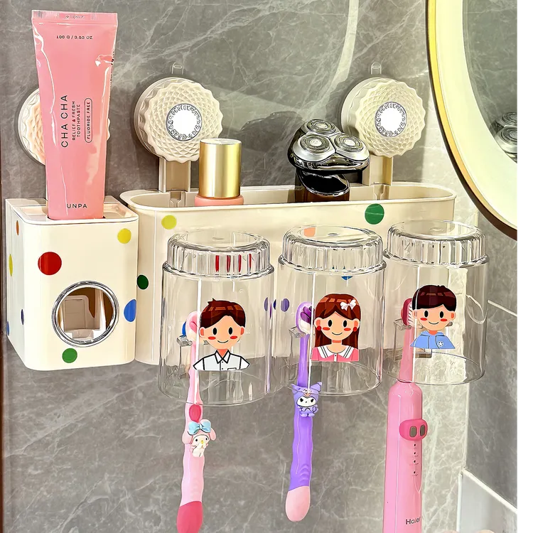  吸盘牙刷置物架壁挂式免打孔新款漱口杯家庭刷牙牙膏牙杯架