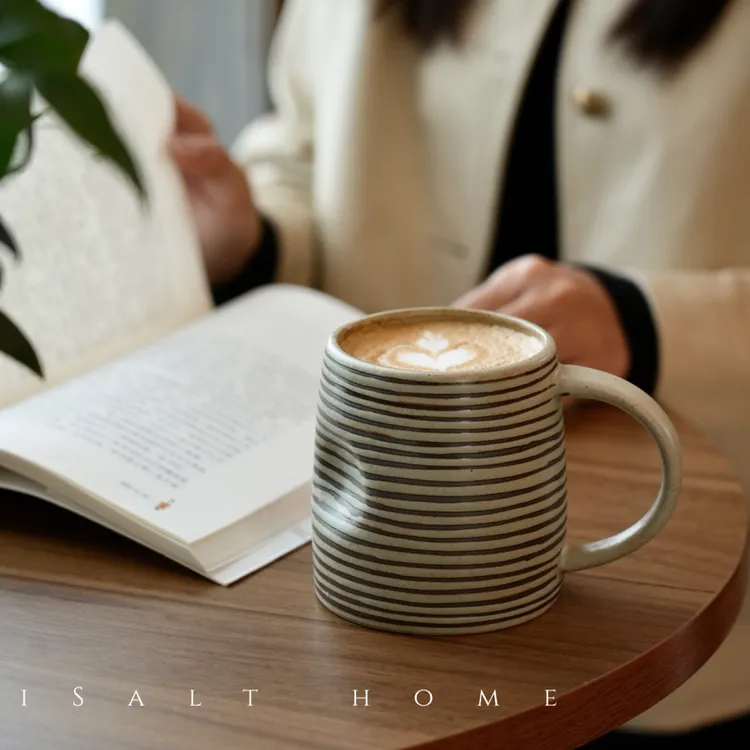 手作画釉马克杯.粗陶青花大容量创意家用喝水情侣杯子复古/出丹麦