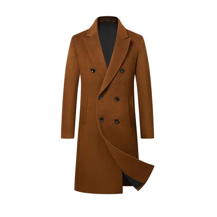 330毛呢100%羊毛大衣双面长款修身双排扣