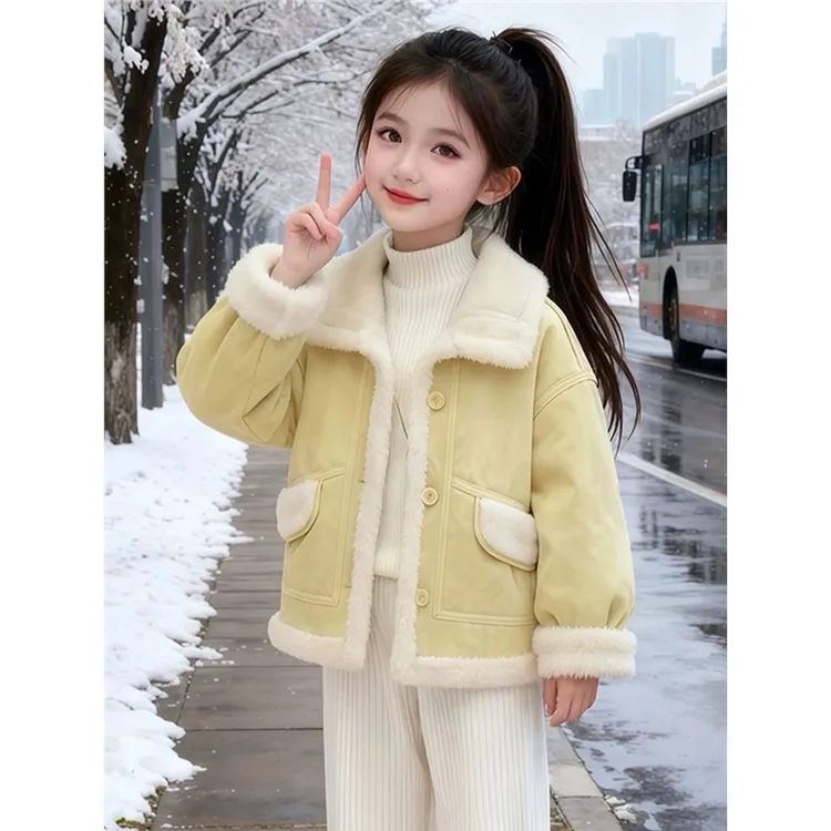 女童加绒外套秋冬季2025新款儿童洋气毛毛衣冬装女孩皮毛一体上衣