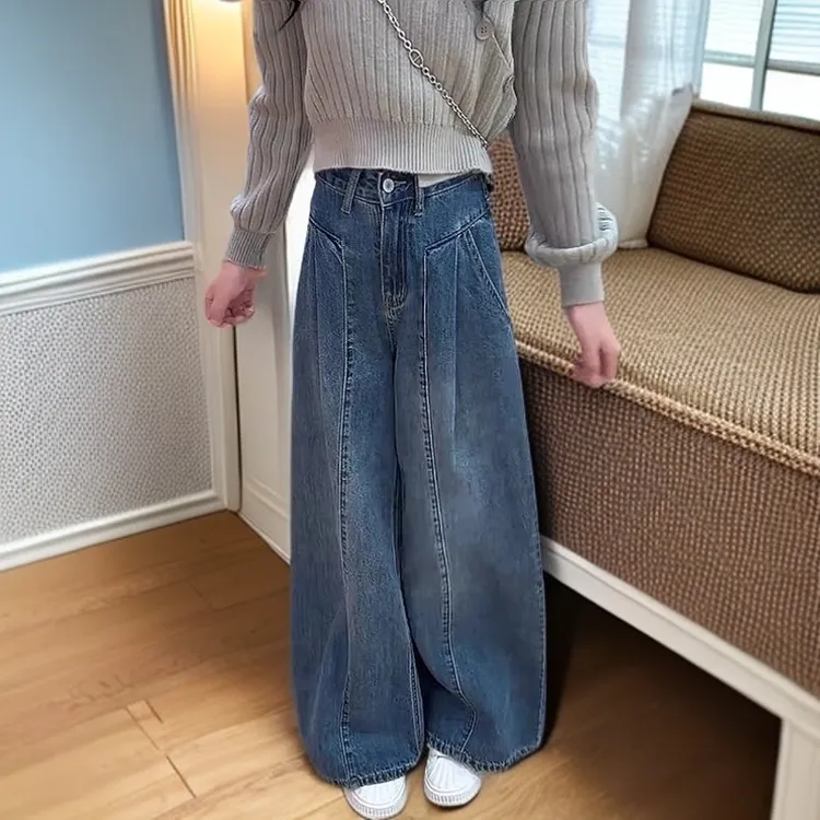 蓝色高级感牛仔裤夏装女款2025年新款胖mm高腰遮胯显瘦垂感阔腿裤