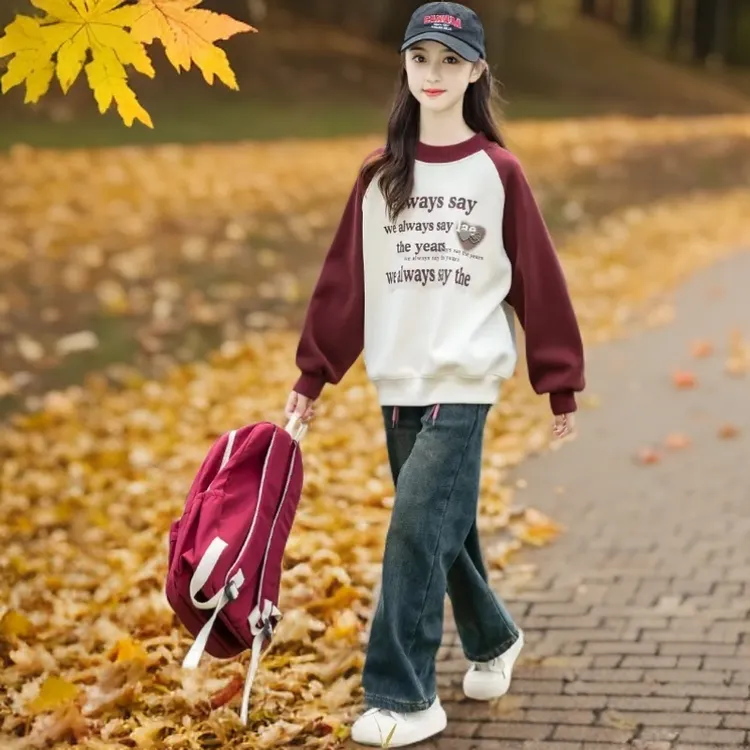 D女童秋款卫衣2025新款秋装儿童加绒圆领上衣女孩春秋套打底衫潮