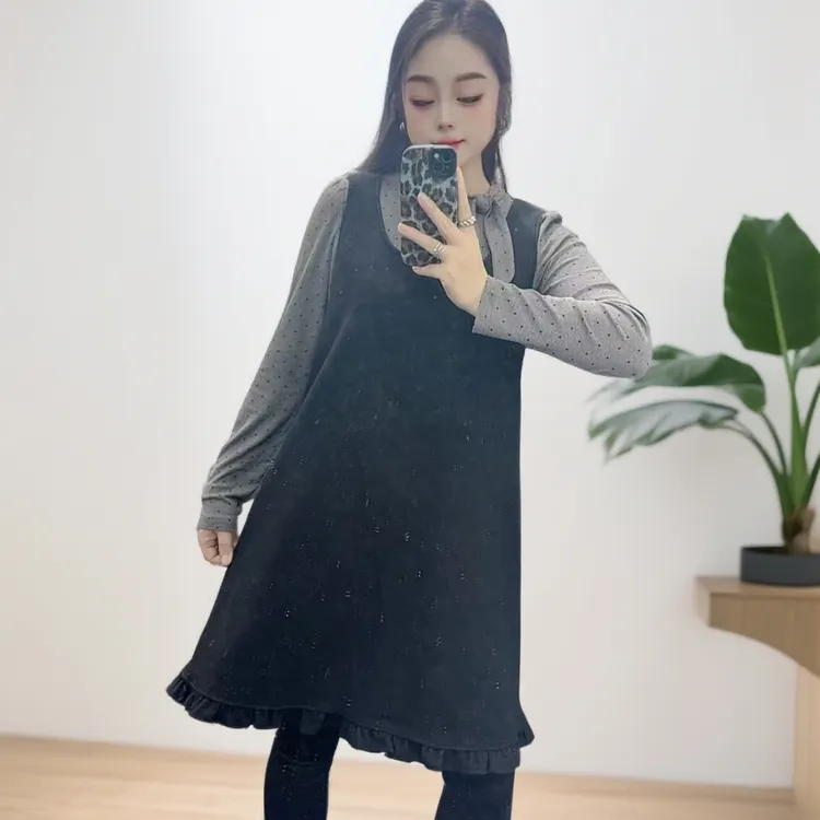 新款法式复古气质高级感背心裙➕带半高领打底衫连衣裙套装