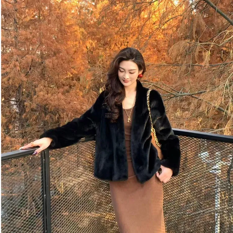 【XUANXUAN】晨晨「烟雨江南」新款秋冬天鹅绒网红水貂貂外套女士爆款