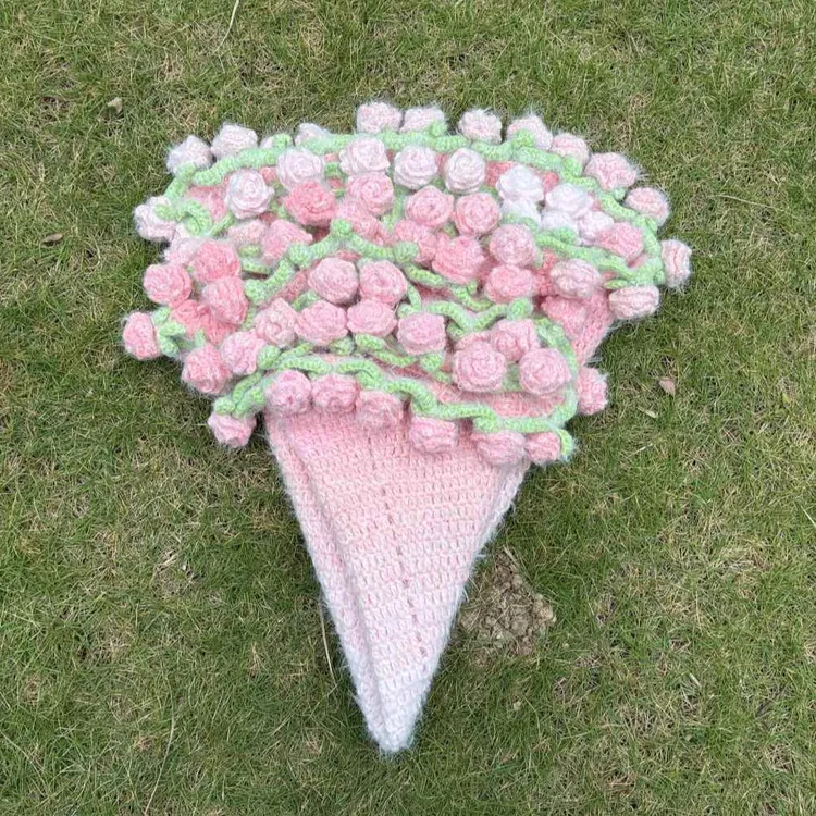 花束毯子手工编织材料包钩织花朵披肩毯子4股毛绒线不掉毛不起球