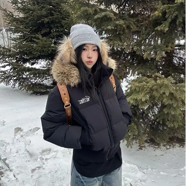 短款小个子显瘦棉服短外套女美式复古毛领连帽夹棉加厚面包服棉袄