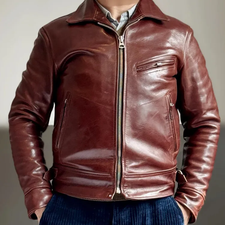 外套翻领真皮复古短款头层牛皮穆赫兰道时尚修身休闲款外套男美式