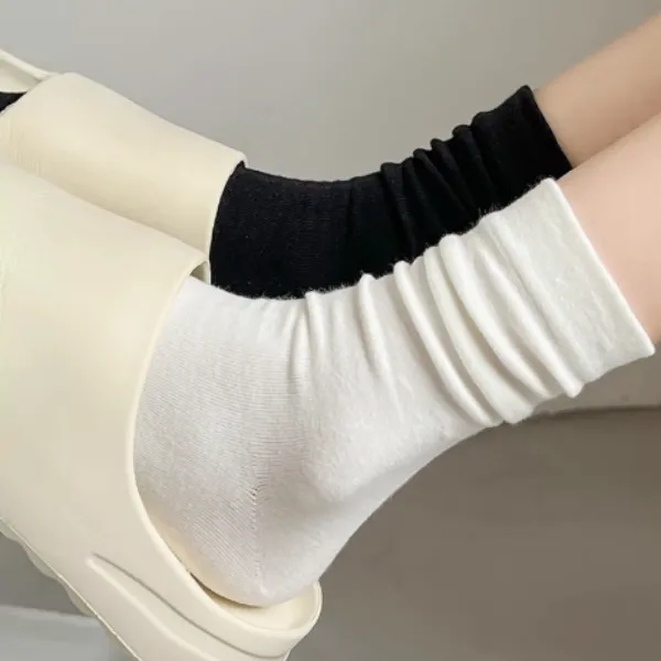 【精梳棉】白色堆袜女春秋季季棉袜配小皮鞋秋冬无骨袜黑色诸暨袜子