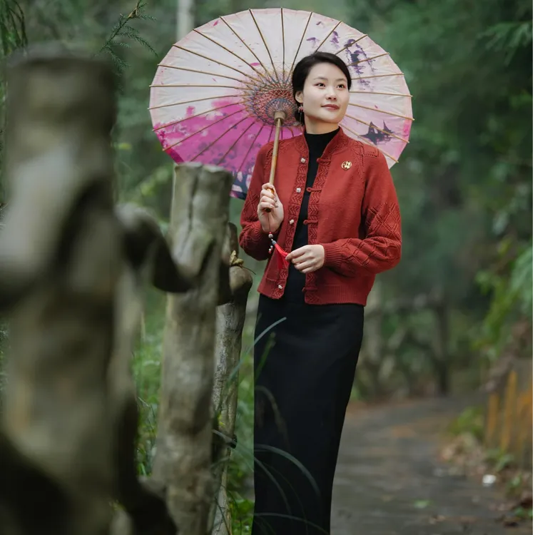 手编格格【成品烟雨江南开衫】新国风新手作新时尚国风立领开衫毛衣