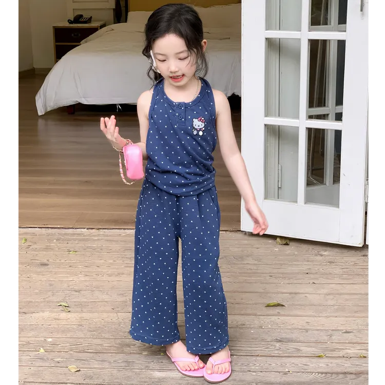 壹妈童装女宝套装2025夏季新款可爱灵动吸睛露背吊带波点长裤