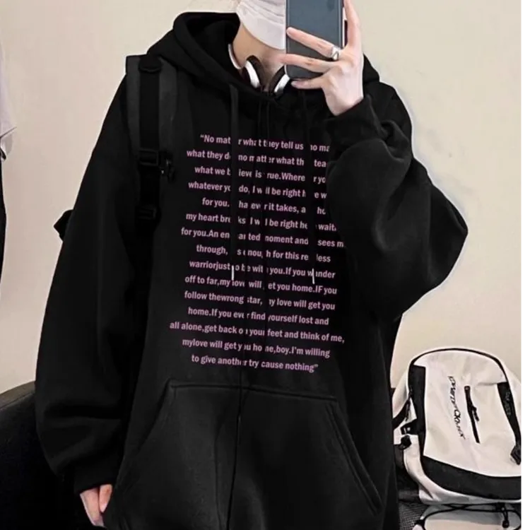 新款美式hiphop高街连帽印花卫衣男女秋冬季重磅宽松加绒潮牌上衣