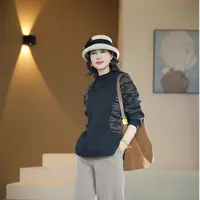 【芙澜卡尔】黑白条纹拼接款帽衫秋冬新款套头上衣时尚中老年女装