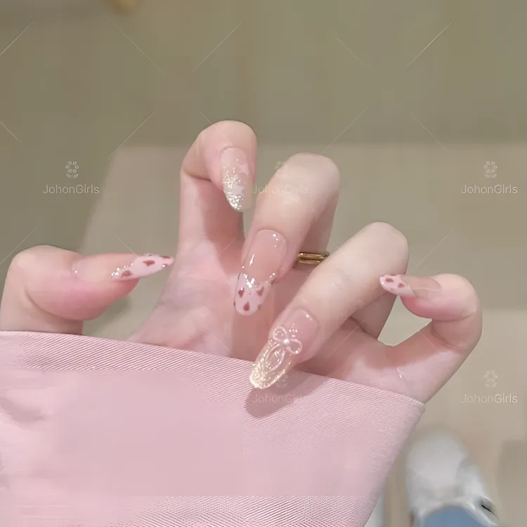 JohonGirls'/琴岛小嫚【温柔千金】纯欲粉色豹纹渐变猫眼手工穿戴甲