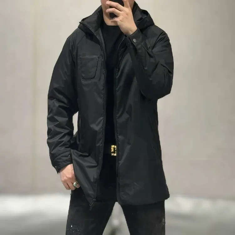 简约痞帅连帽休闲外套棉服男男士商务中长款时尚宽松保暖潮流