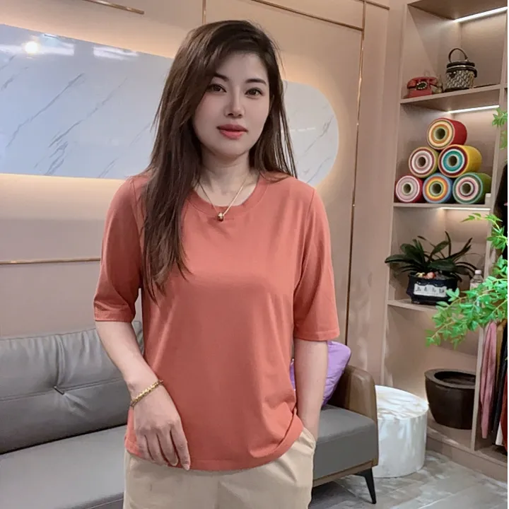 怡特美【兰精莫代尔防晒中袖】夏季气质显瘦凉感抗菌短袖t恤256635