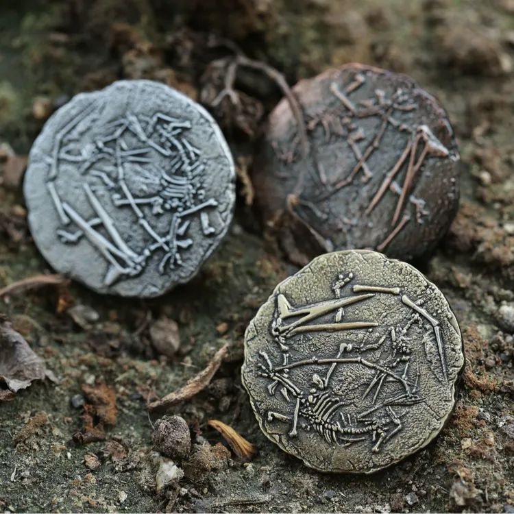 恐龙时代1-3季主题金属铸币恐龙化石 墨鱼游戏 