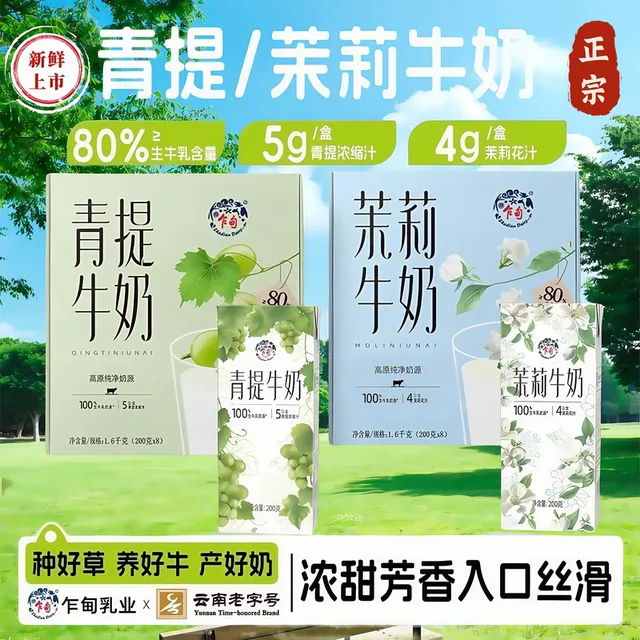 【乍甸】高原牧场青提牛奶茉莉牛奶200g*8盒*2箱