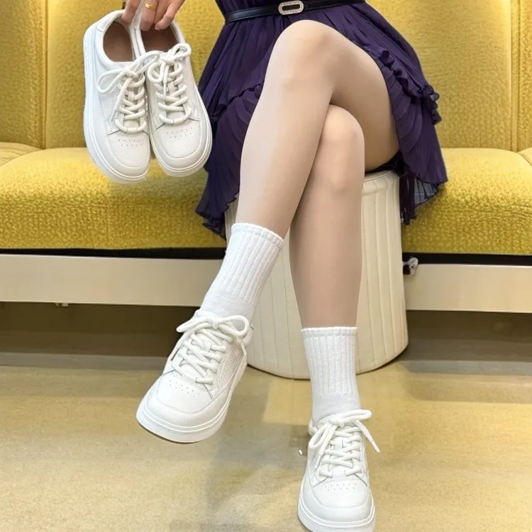 智高帝纶新款头层牛皮休闲百搭小白鞋软底软面厚底增高运动板鞋
