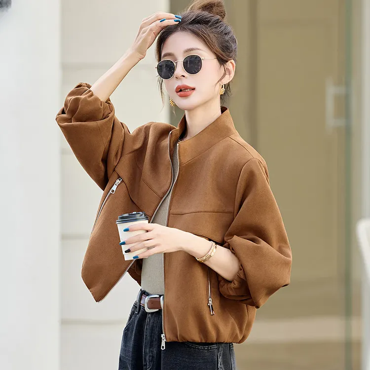 鹿皮绒休闲外套女2025秋装新款韩系时髦洋气减龄长袖百搭短款上衣