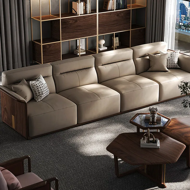 现代简约实木沙发北美黑胡桃木客厅直排组合大平层别墅高级感家具