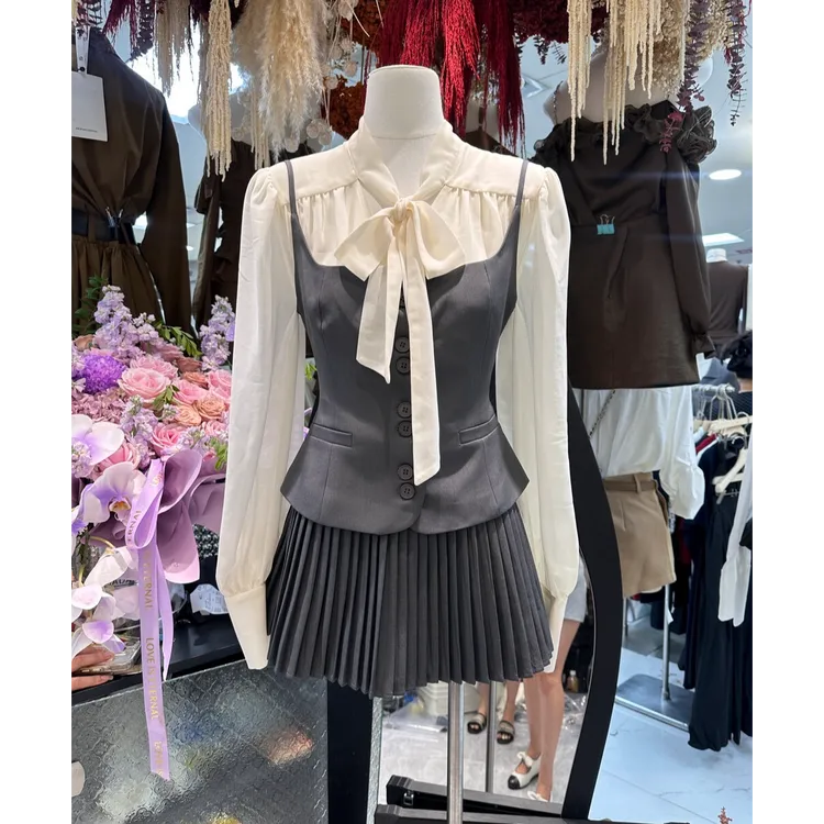 大码女装老钱风气质套装早秋衬衫马甲半身裙三件套12738