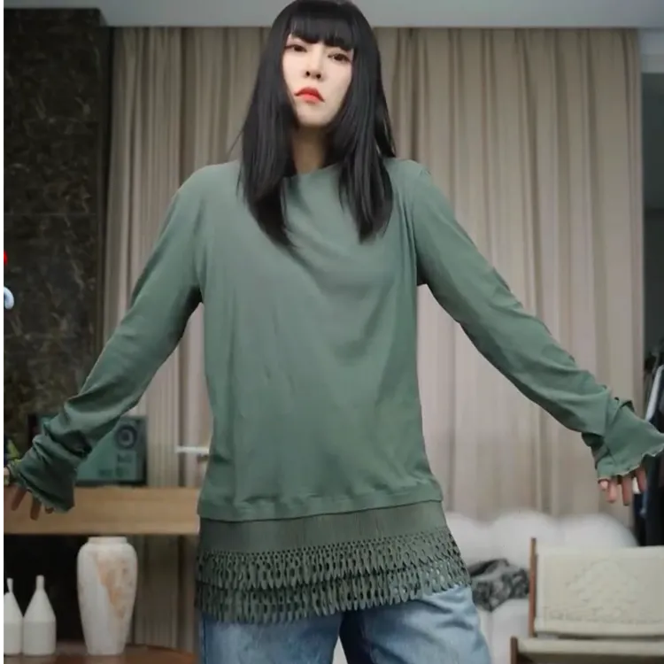 infobyfive2025秋冬新款拼接蕾丝花边长袖打底衫四店NF0509034