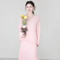 【绵羊毛】v领 设计款 美静粉色上衣XMZH10034