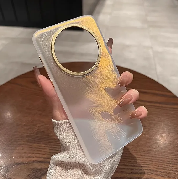 适用华为mate70pro+手机壳炫彩羽毛mate70/60pro透明磨砂电镀边框