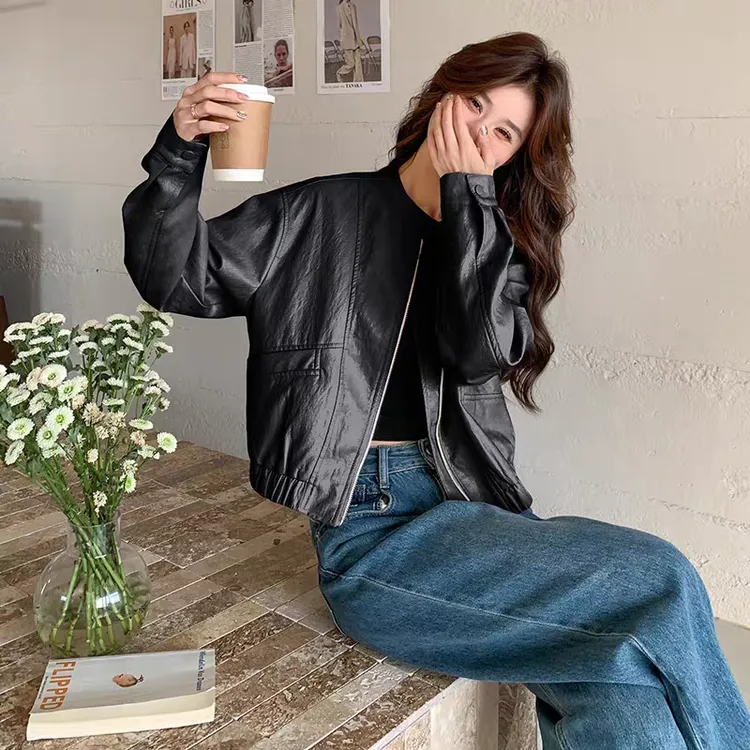 酷飒风黑色短款皮衣外套女春秋超火好看高级感小众机车服夹克上衣
