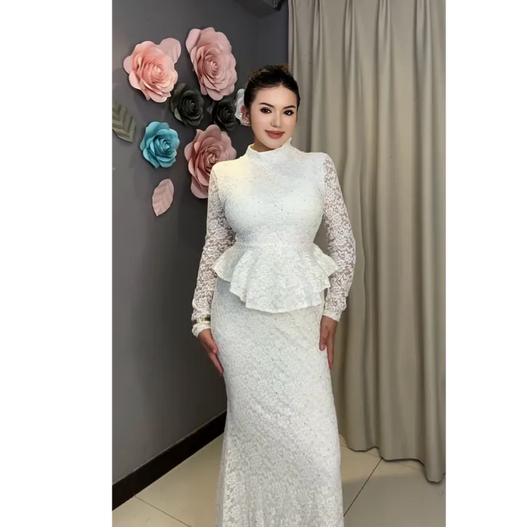 9883【古丽包邮】千金名媛风蕾丝烫钻假两件拼接高级女装连衣裙