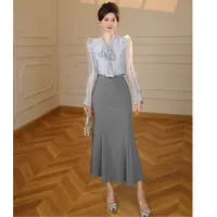 【张小小】【两件套】【有里布】春秋新款衬衫+高腰显瘦半身裙女D3683